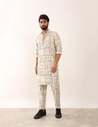 PRANAV CHECKS KURTA SET - IVORY view 4