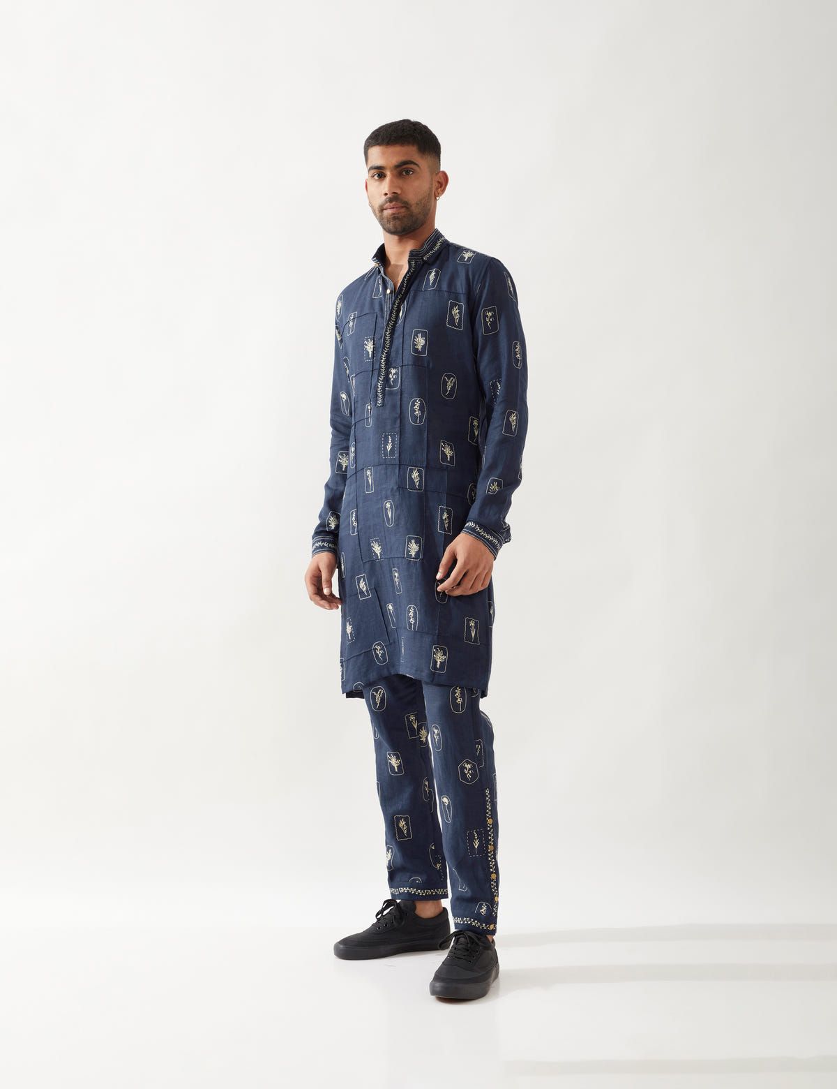 SLATE STAMP KURTA SET - NAVY - image 2