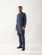 SLATE STAMP KURTA SET - NAVY view 2