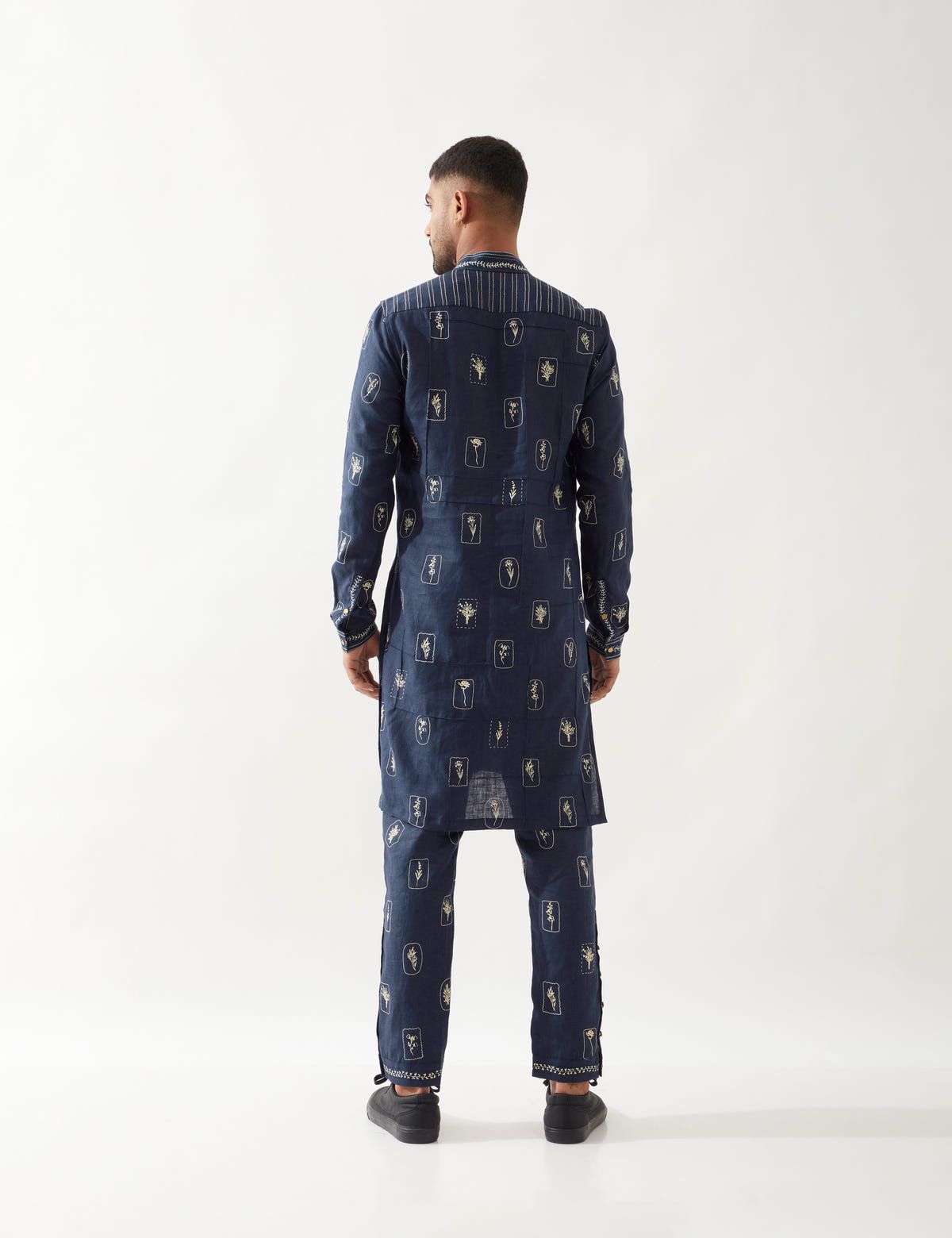 SLATE STAMP KURTA SET - NAVY - image 3