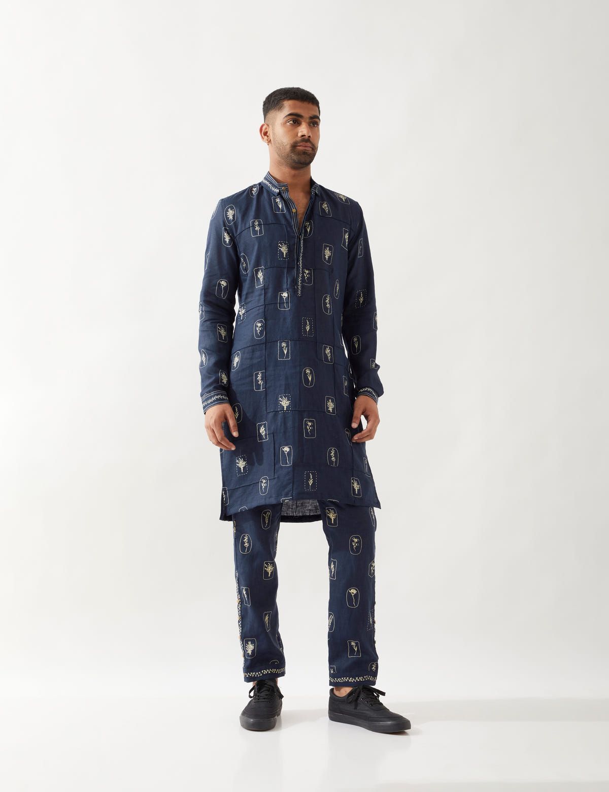 SLATE STAMP KURTA SET - NAVY - image 4