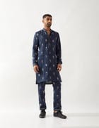 SLATE STAMP KURTA SET - NAVY view 4