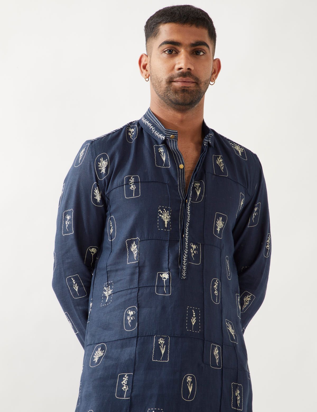 SLATE STAMP KURTA SET - NAVY - image 5