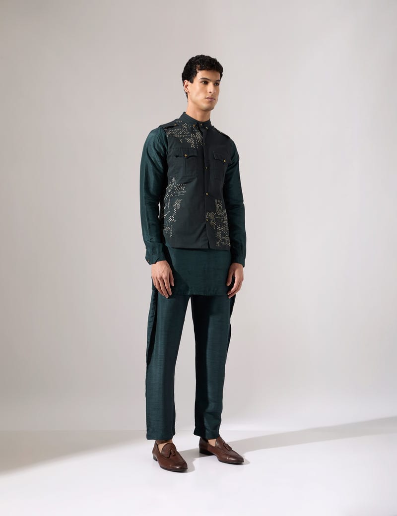 Vance Hand Embroidered Bandi - Forest