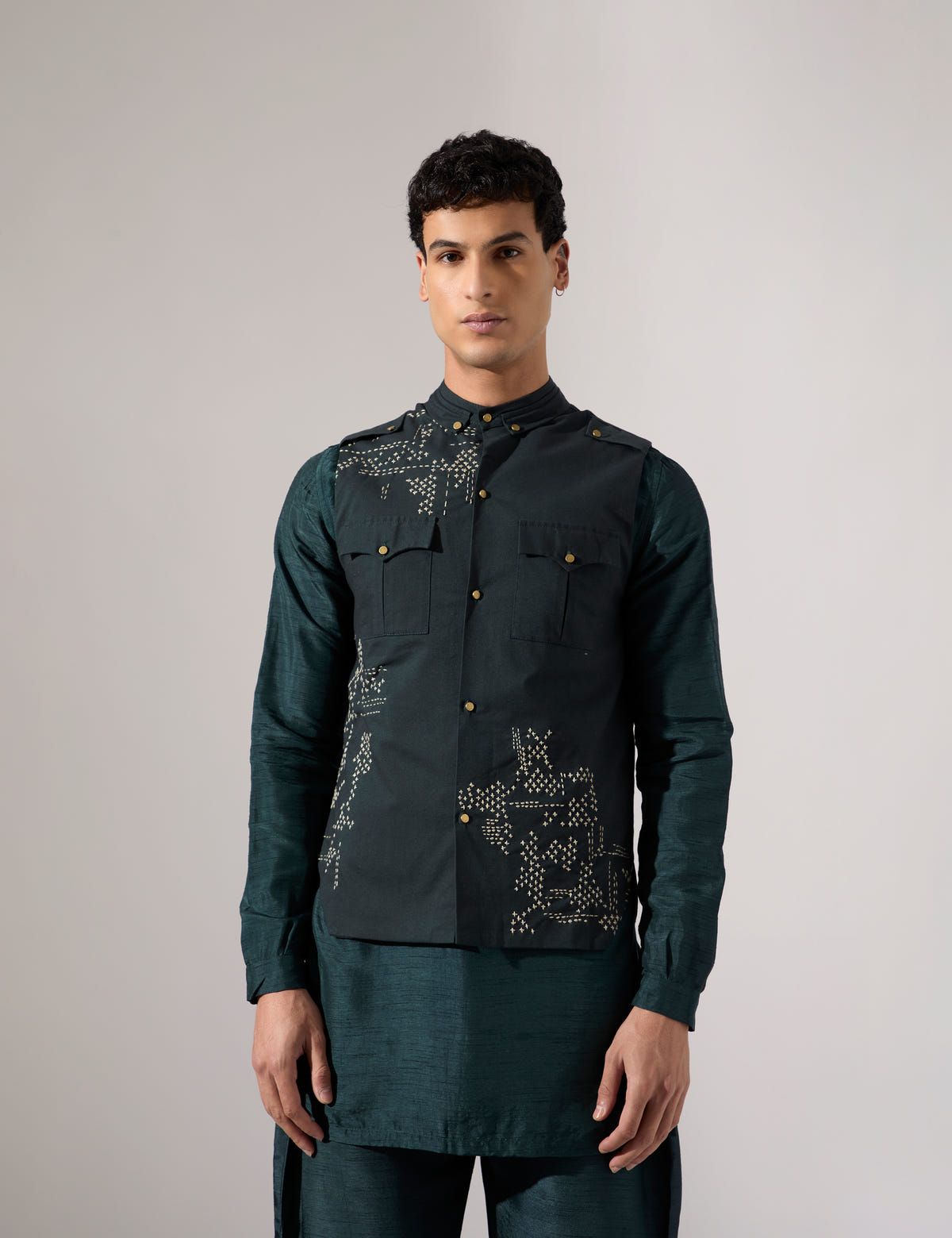 Vance Hand Embroidered Bandi - Forest - image 3