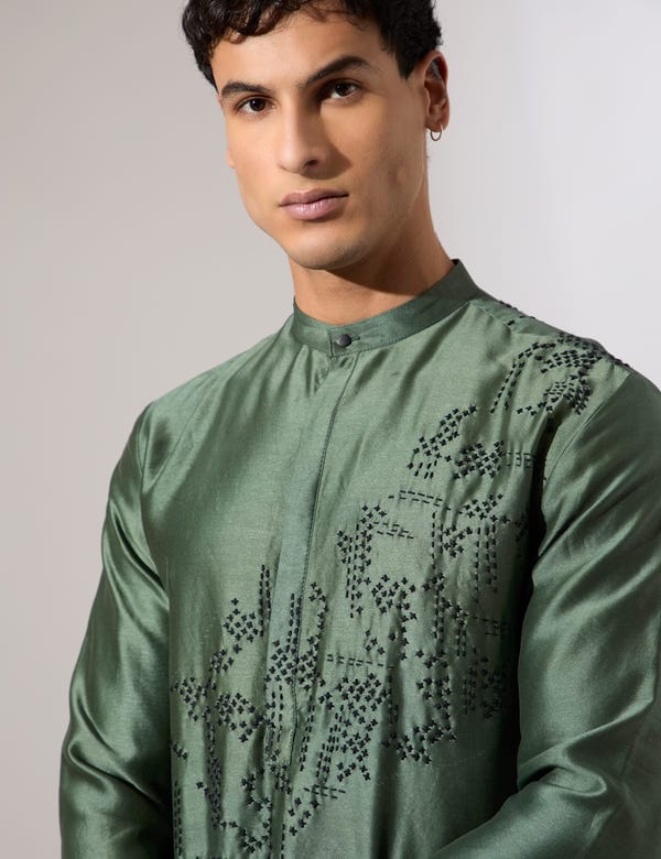 SON OF A NOBLE - SNOB — Tyrion Hand Embroidered Kurta Set - Sage