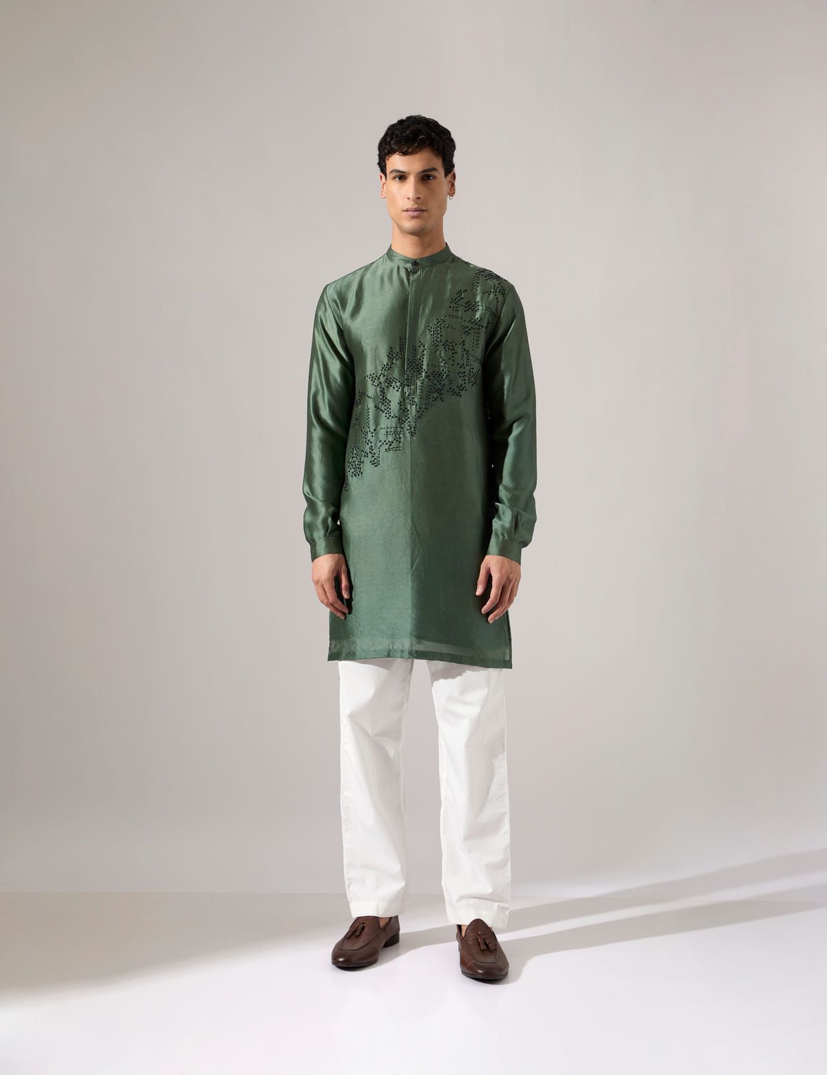 Tyrion Hand Embroidered Kurta Set - Sage - image 3