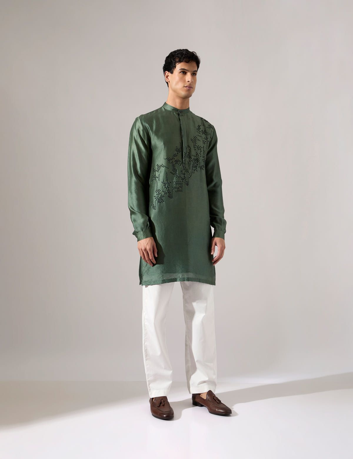 Tyrion Hand Embroidered Kurta Set - Sage - image 4