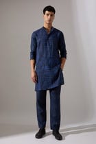Lucas Shibori and Dots Kurta Set - Navy view 1