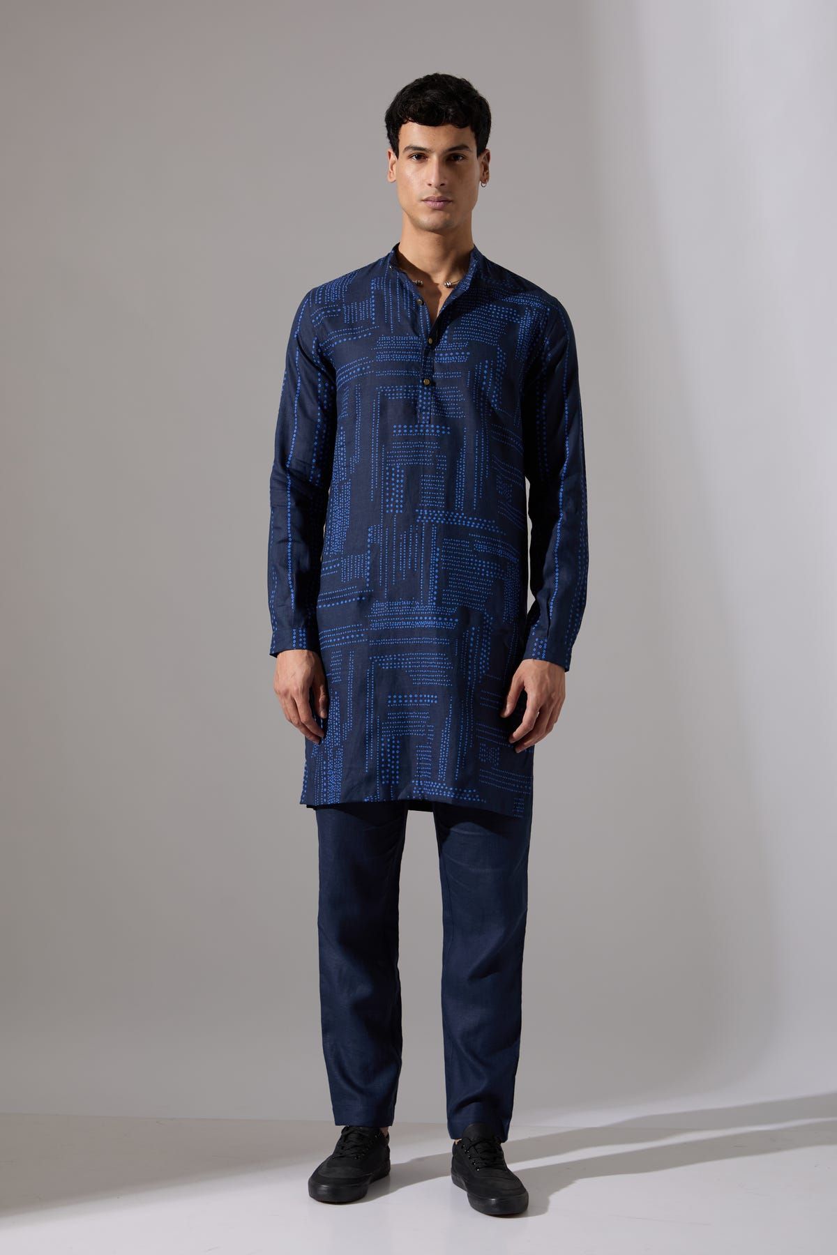 Lucas Shibori and Dots Kurta Set - Navy - image 2