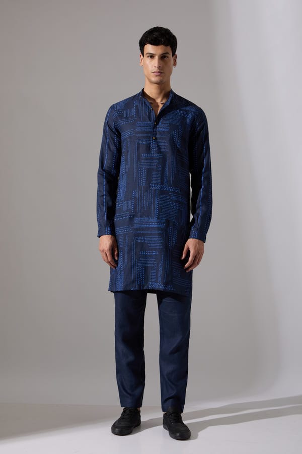 SON OF A NOBLE - SNOB — Lucas Shibori and Dots Kurta Set - Navy