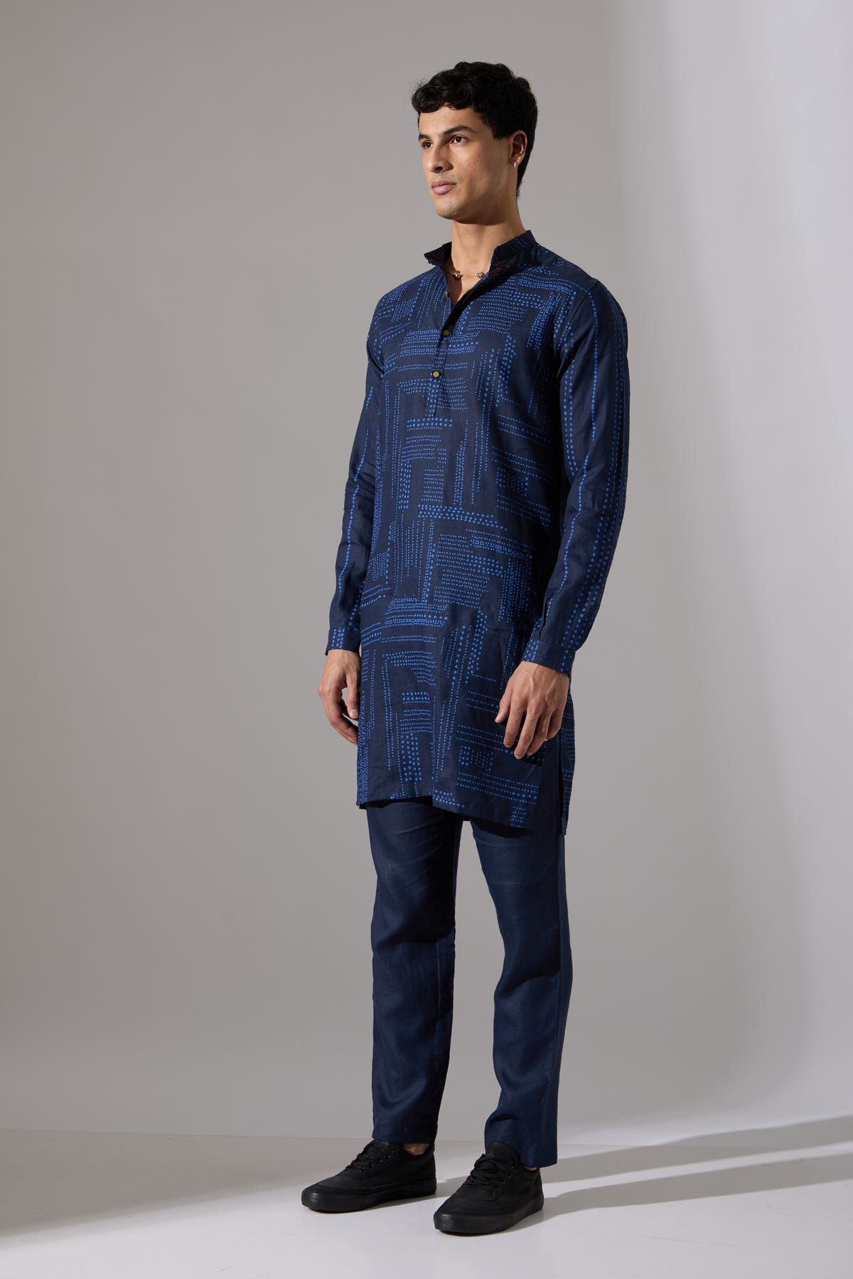 Lucas Shibori and Dots Kurta Set - Navy - image 3