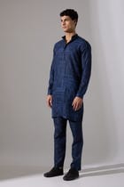 Lucas Shibori and Dots Kurta Set - Navy view 3