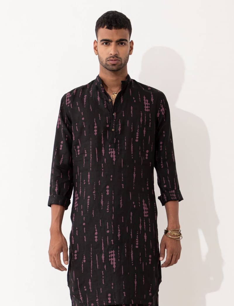 ZANDER BLOT KURTA - BLACK