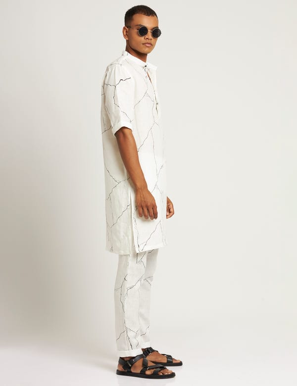 SON OF A NOBLE - SNOB — AAVIS KURTA MARBLE - WHITE