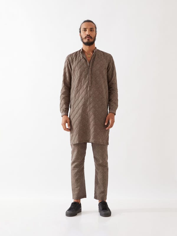 SON OF A NOBLE - SNOB — RYDER HOUNDSTOOTH KURTA SET - GREY
