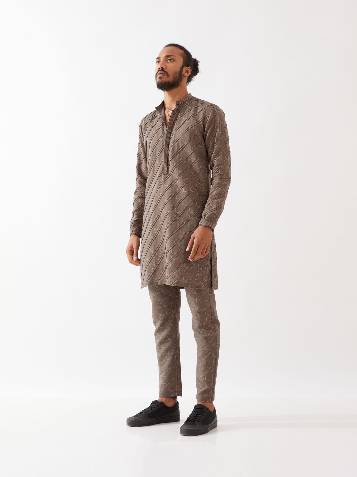 RYDER HOUNDSTOOTH KURTA SET - GREY - image 3