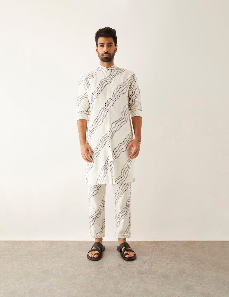 DAYLAN WAVES KURTA SET - WHITE