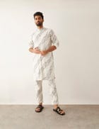 DAYLAN WAVES KURTA SET - WHITE view 5