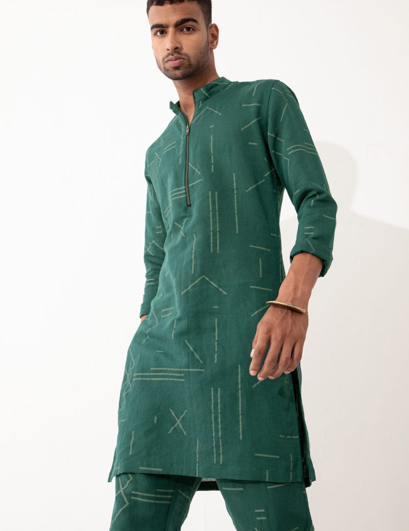 HAZEL CONTRA KURTA- GREEN