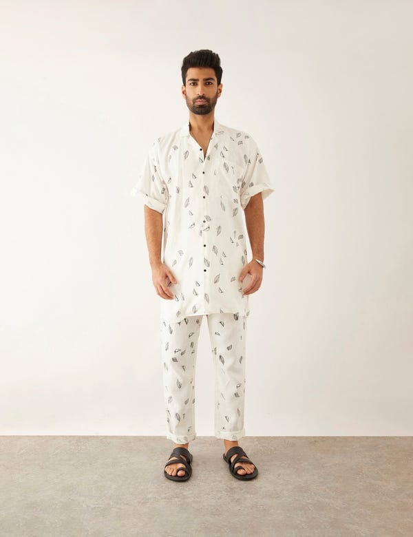 SON OF A NOBLE - SNOB — HAARIS LEAF SHIRT SET - WHITE