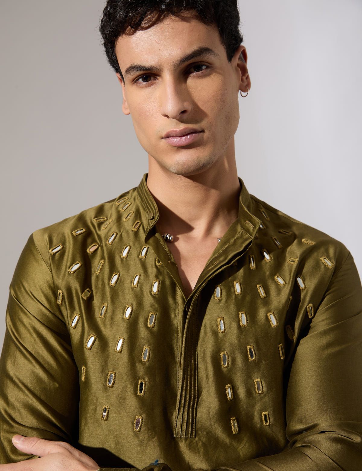 Conrad Hand Embroidered Kurta Set - Olive - image 1