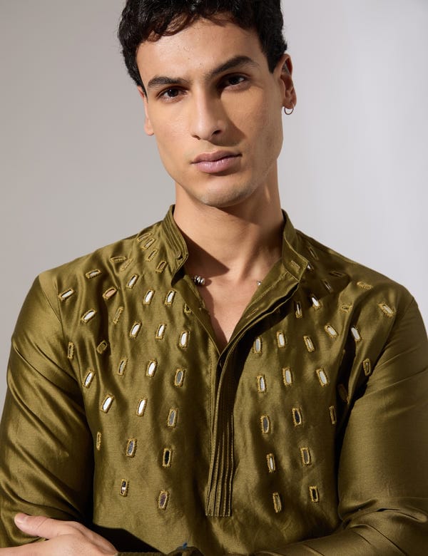 SON OF A NOBLE - SNOB — Conrad Hand Embroidered Kurta Set - Olive