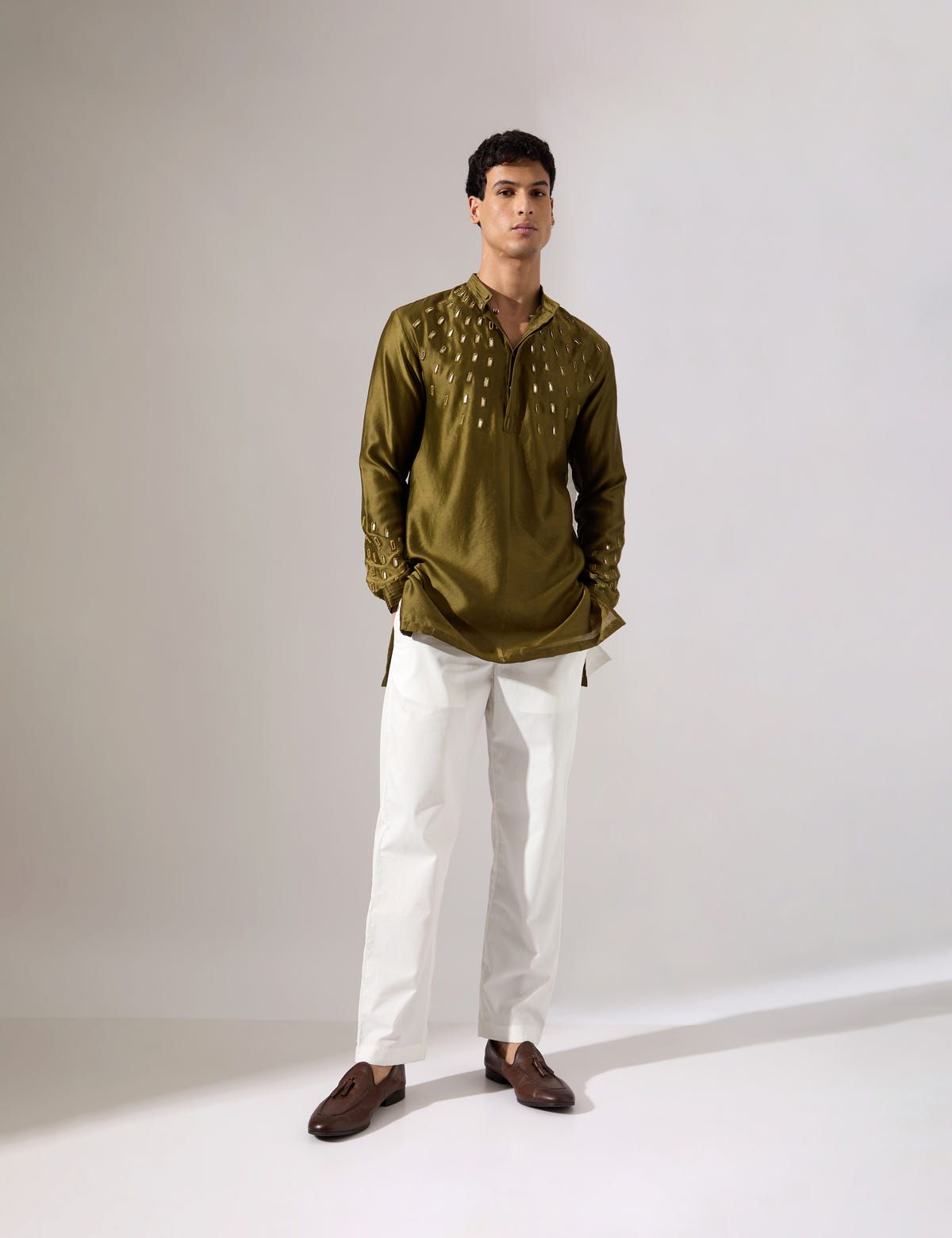 Conrad Hand Embroidered Kurta Set - Olive - image 4