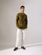 Conrad Hand Embroidered Kurta Set - Olive view 4