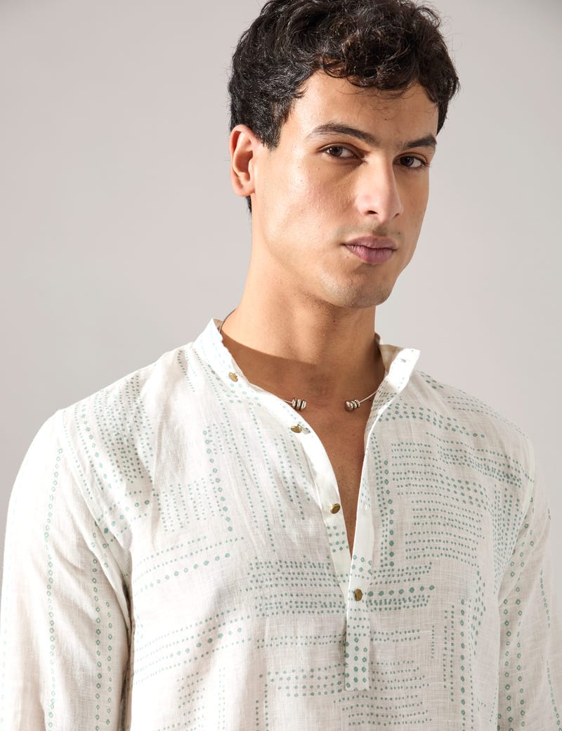 Lucas Shibori and Dots Kurta Set - White