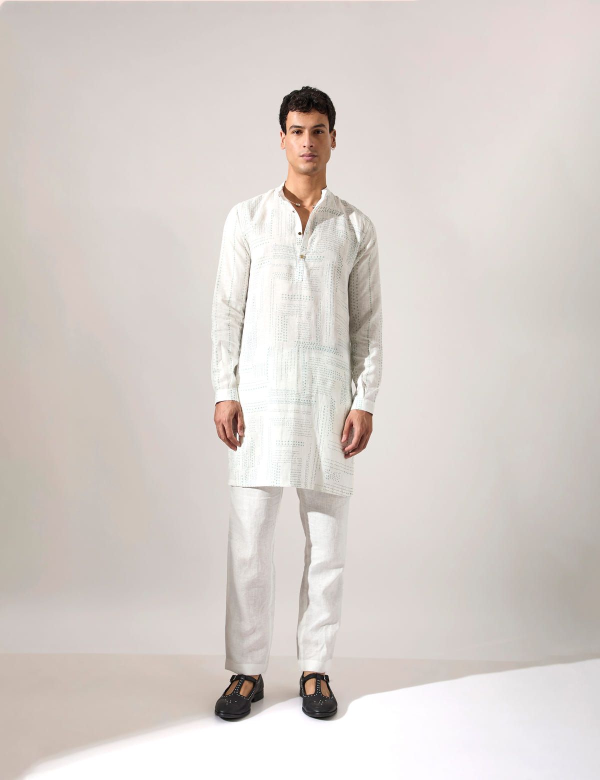Lucas Shibori and Dots Kurta Set - White - image 2