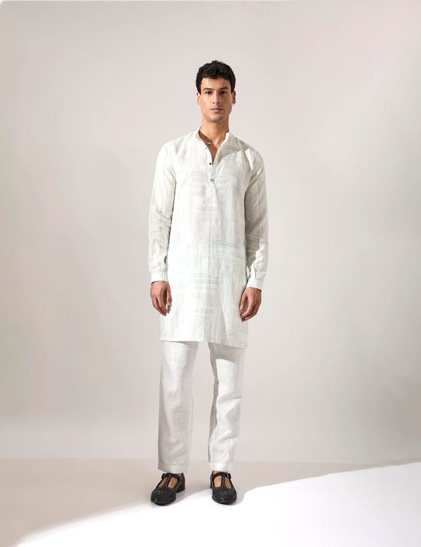 SON OF A NOBLE - SNOB — Lucas Shibori and Dots Kurta Set - White