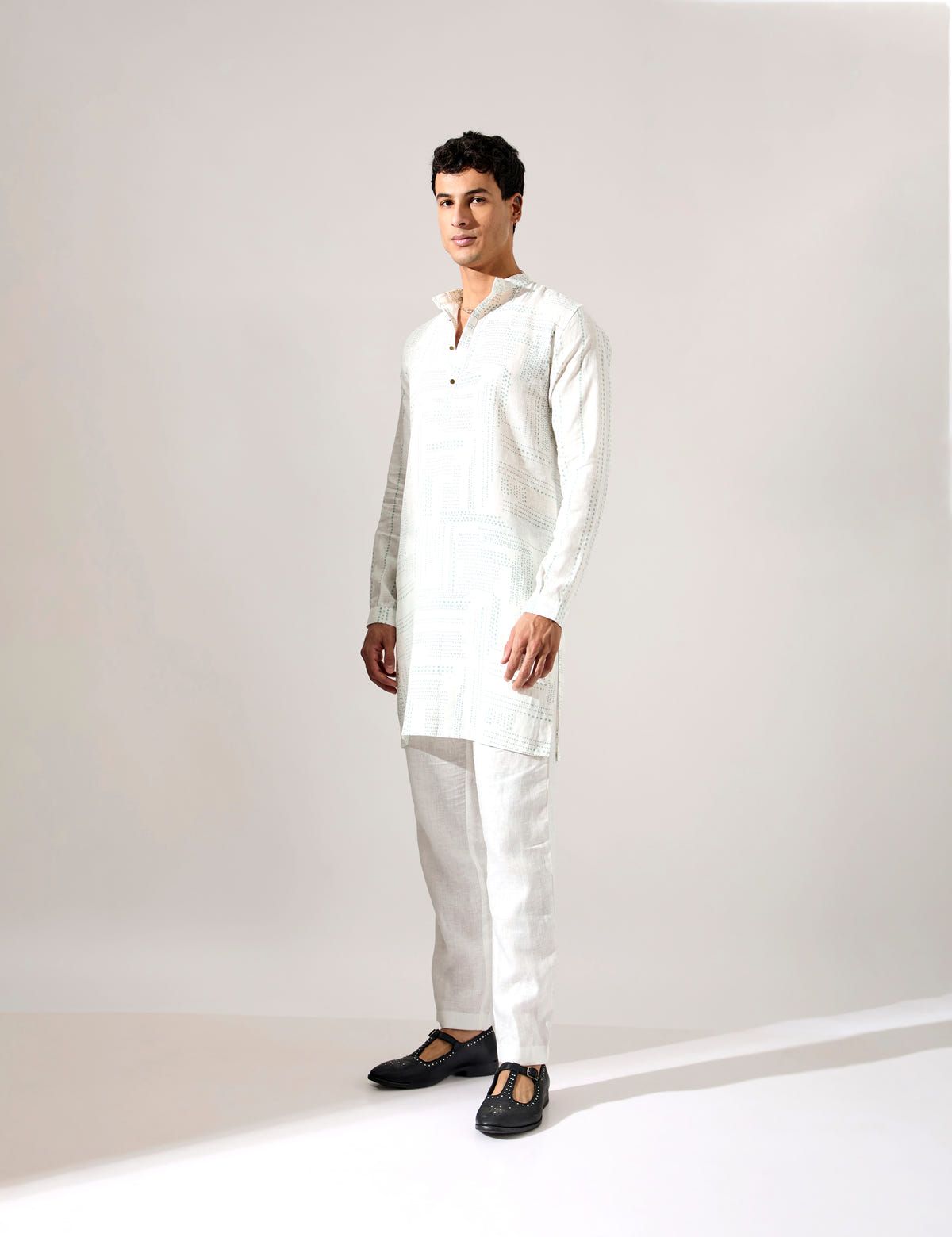 Lucas Shibori and Dots Kurta Set - White - image 3