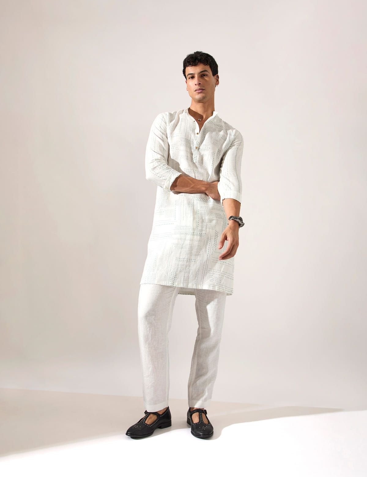 Lucas Shibori and Dots Kurta Set - White - image 4