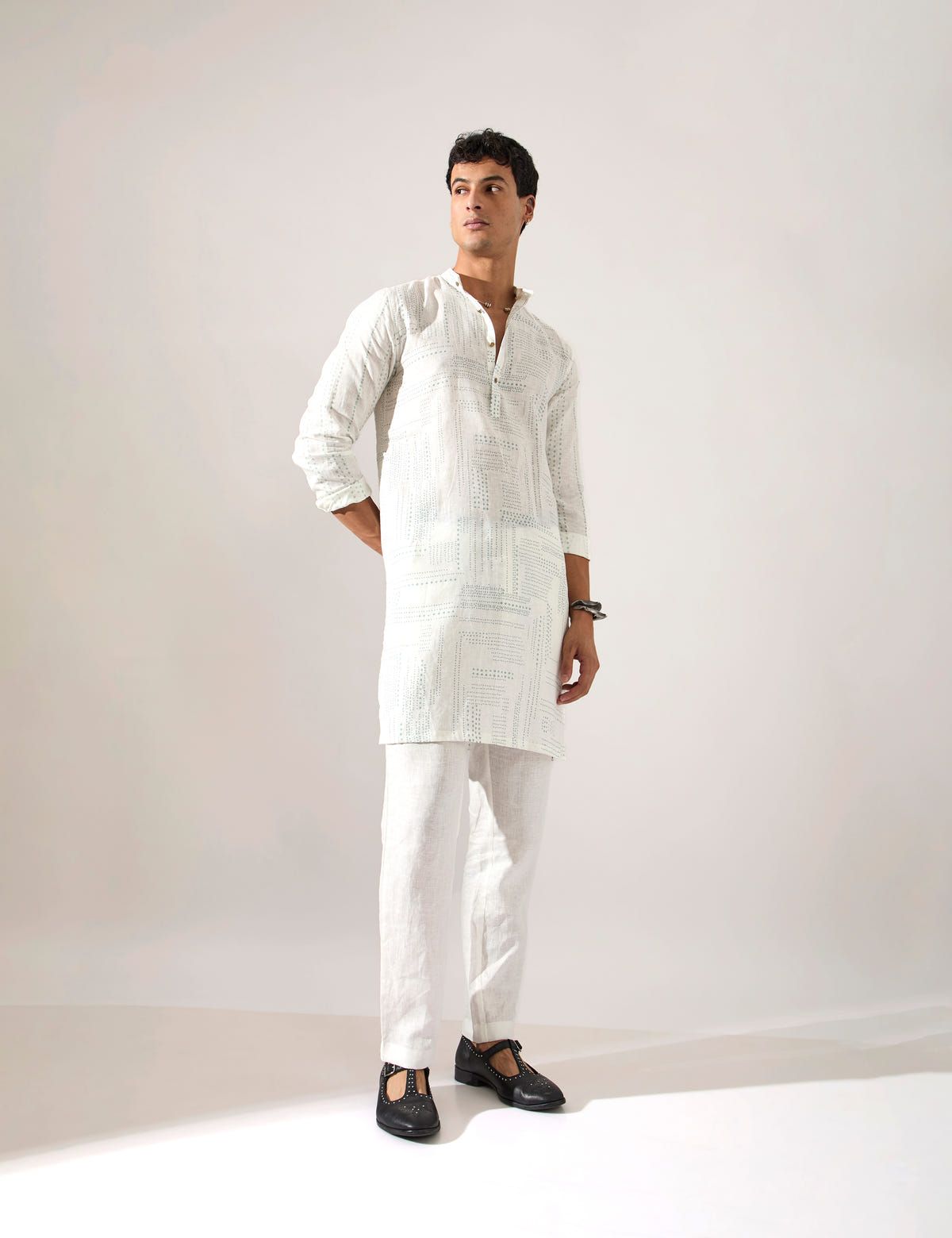 Lucas Shibori and Dots Kurta Set - White - image 5