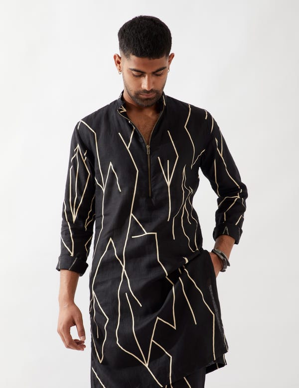 SON OF A NOBLE - SNOB — RORY METAL KURTA - BLACK