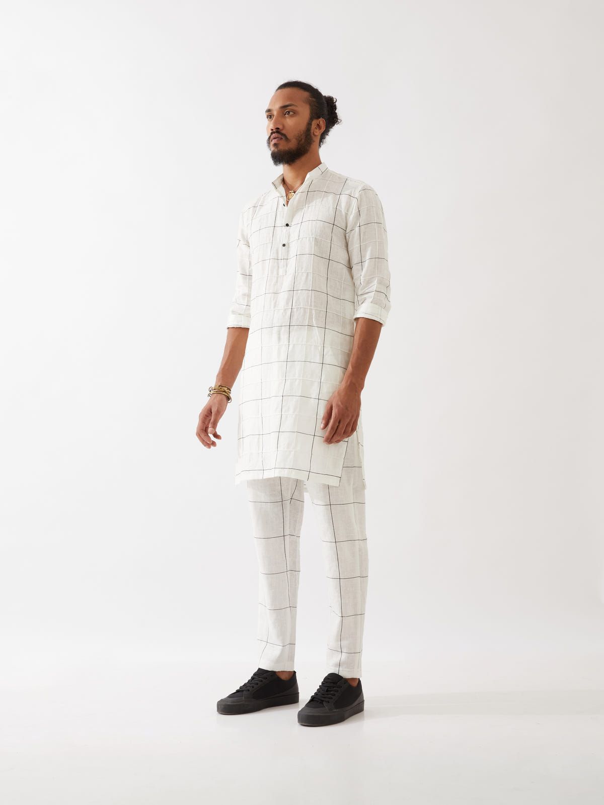 JENSON WINDOW CHECK KURTA  - WHITE - image 4