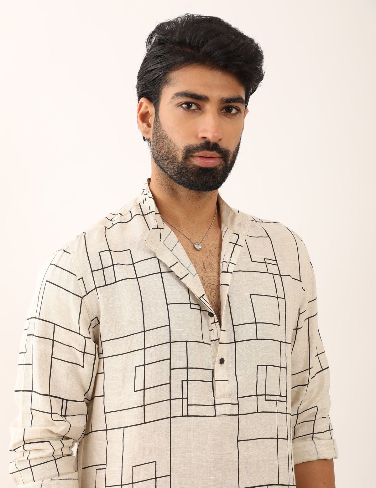 PRANAV CHECKS KURTA - IVORY - image 1