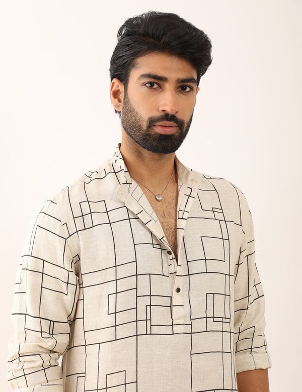 SON OF A NOBLE - SNOB — PRANAV CHECKS KURTA - IVORY