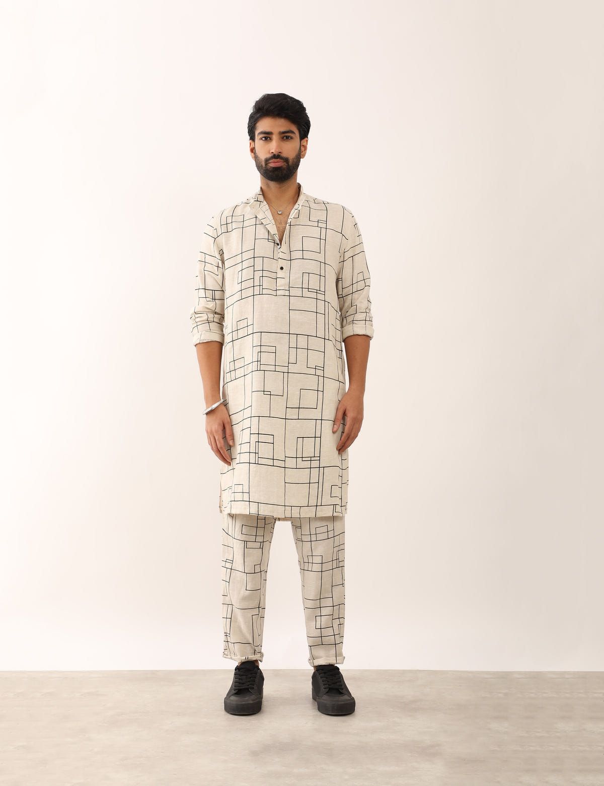 PRANAV CHECKS KURTA - IVORY - image 2