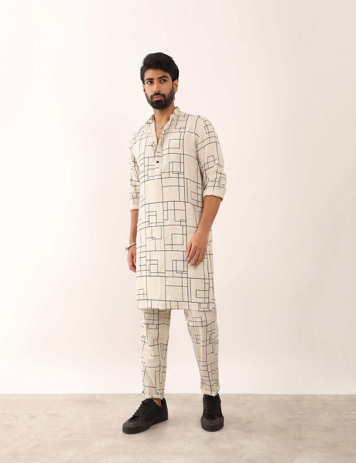 PRANAV CHECKS KURTA - IVORY - image 5