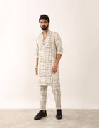 PRANAV CHECKS KURTA - IVORY view 5