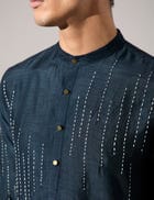 Ramsey Hand Embroidered Kurta Set - Navy view 6