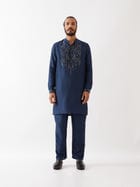 JETT SILK KURTA SET - NAVY view 1