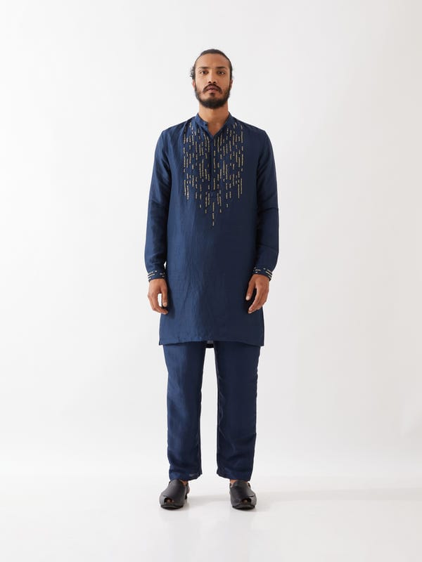 SON OF A NOBLE - SNOB — JETT SILK KURTA SET - NAVY