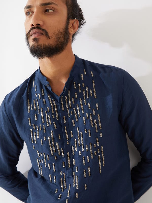 SON OF A NOBLE - SNOB — JETT SILK KURTA SET - NAVY