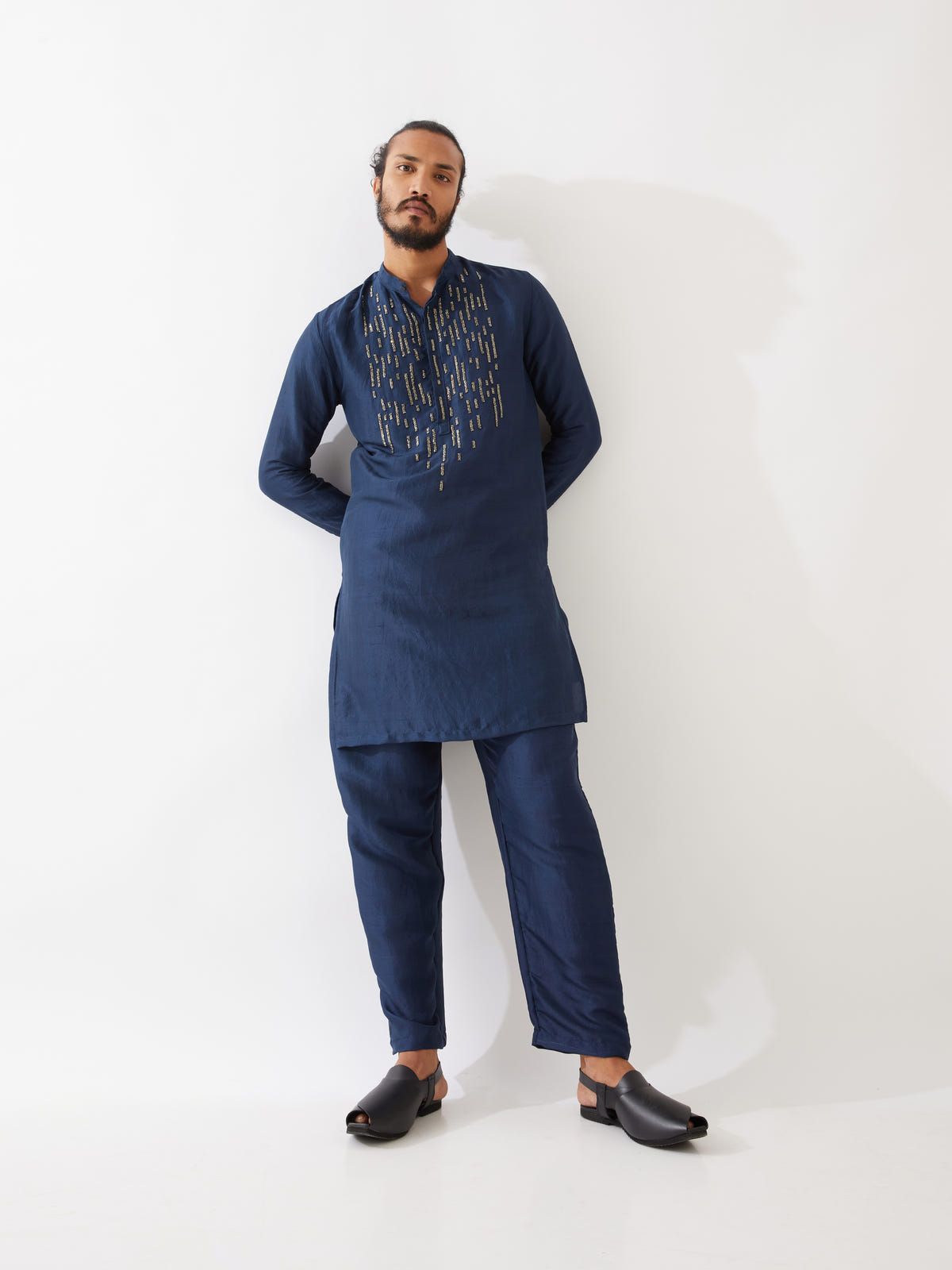 JETT SILK KURTA SET - NAVY - image 3