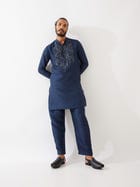 JETT SILK KURTA SET - NAVY view 3