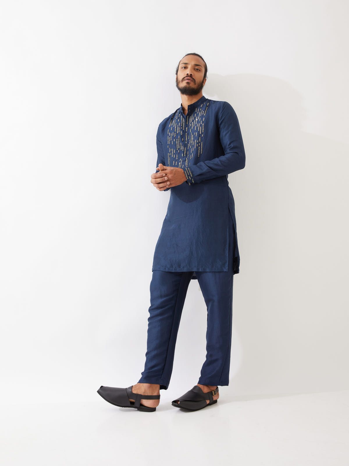 JETT SILK KURTA SET - NAVY - image 4