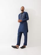 JETT SILK KURTA SET - NAVY view 4